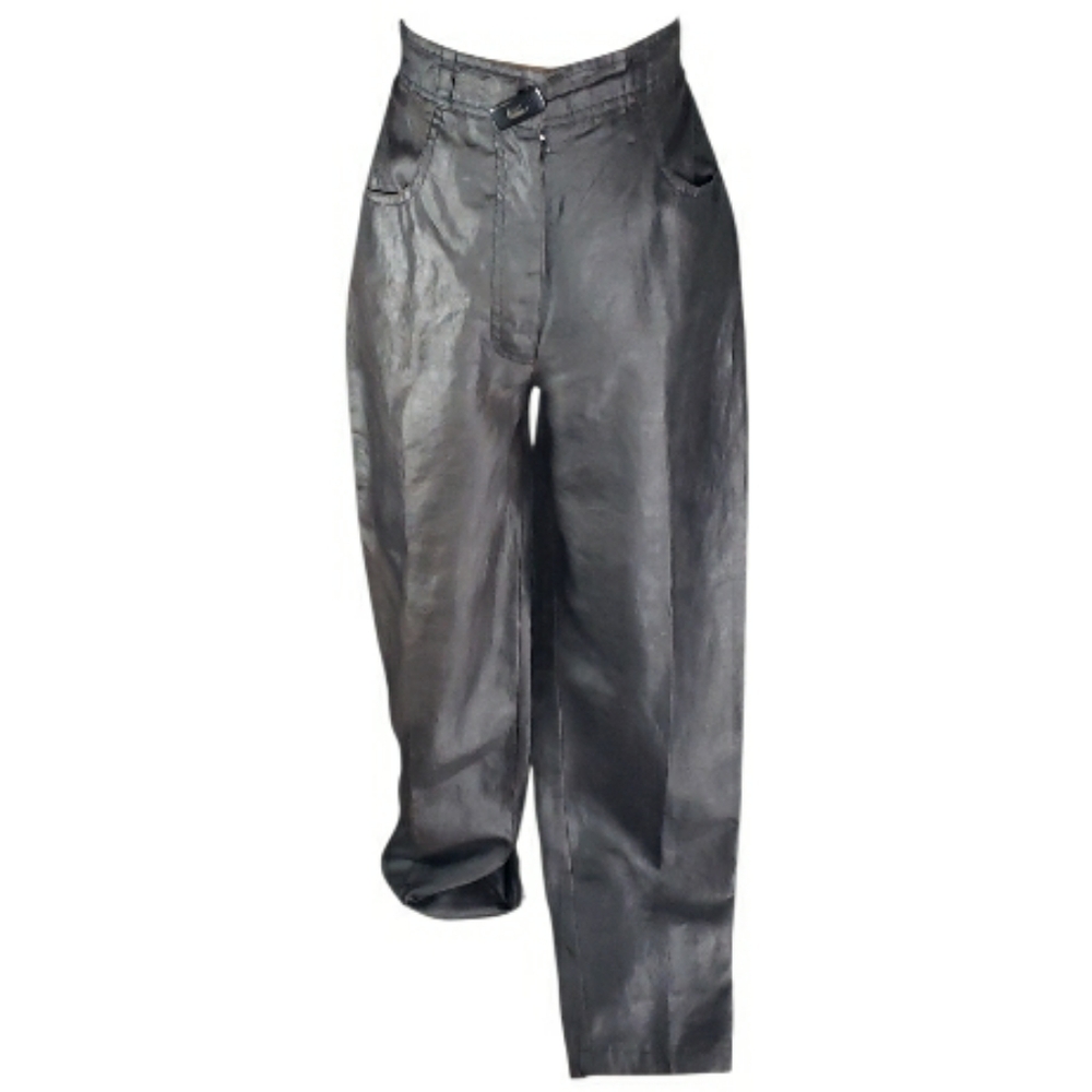 Vtg Cache Silk Trouser Pant Distressed High Waist Tapered Leg Chic Artsy Lined 4